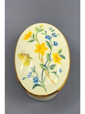 Caverswall Fine Bone China Oval Trinket Box With Butterfly & Floral Design